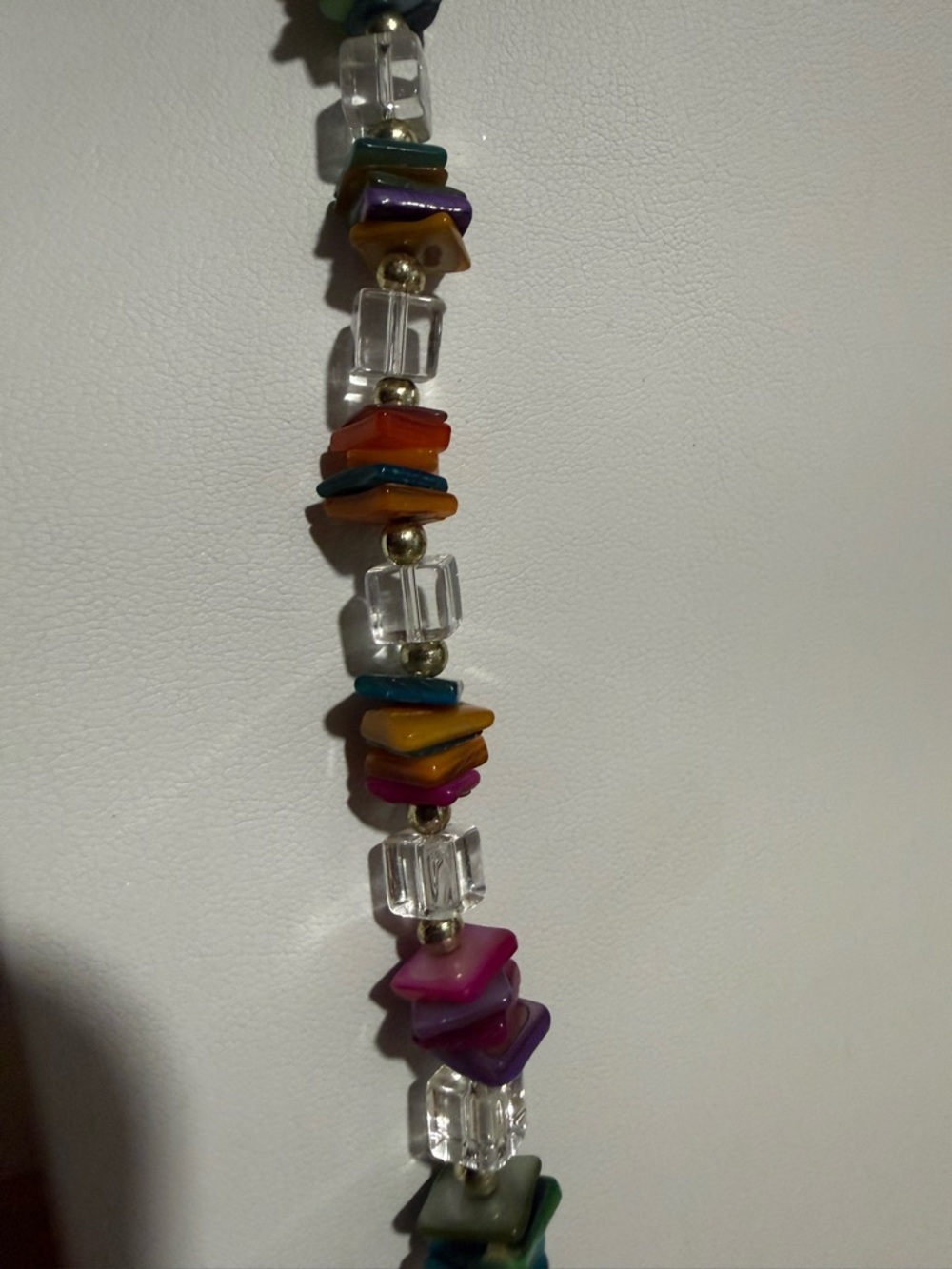 Long Clear Square Bead and Colorful Chip Beaded Necklace - Picture 7 of 9